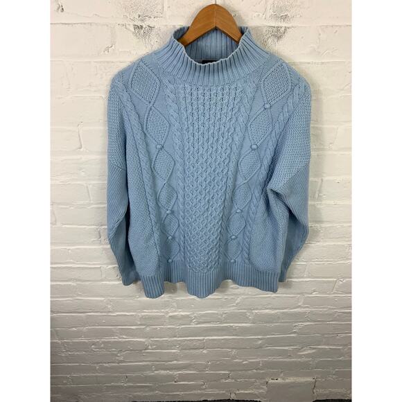 J. Crew Women's Cable Knit Mockneck Pullover Sweater Long Sleeve Blue Size M - Picture 2 of 6